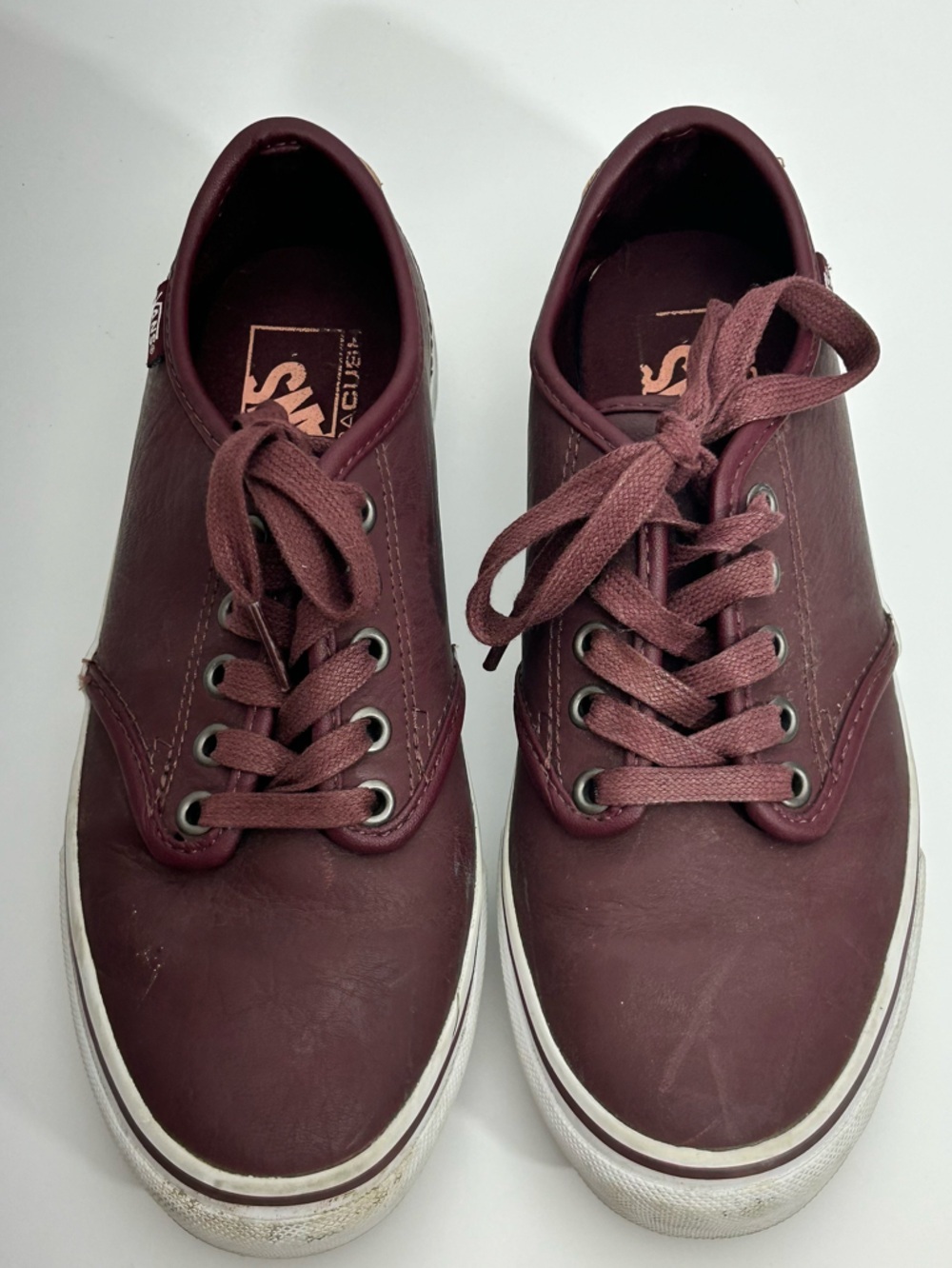 Vans Wine Red Low-Top Lace Up Faux Leather Sneakers Women’s Size 7.5